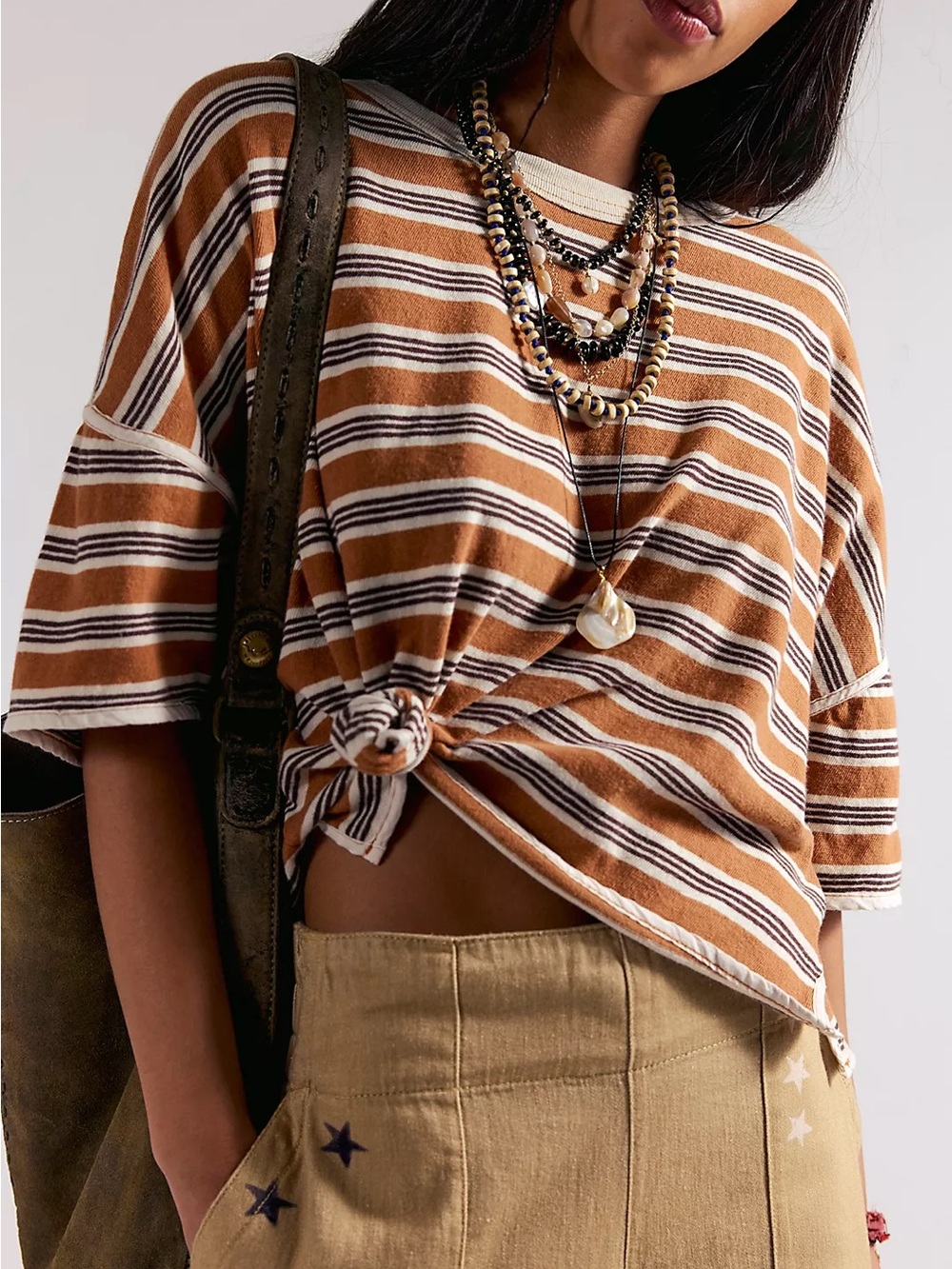 Free People 🌿 | We The Free Clean Rugby Tee in Almond Combo size M